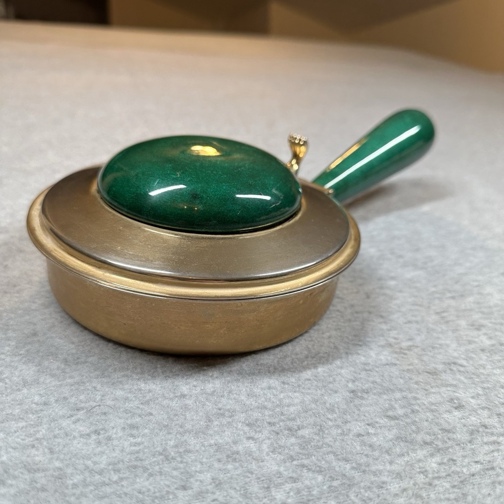Aldo Tura Silent Butler Brass Green Malachite Goatskin Finish MCM 1950s NOTE